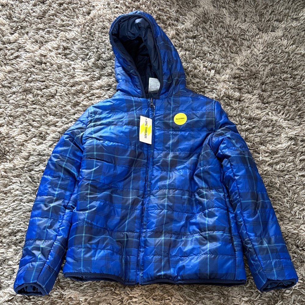 Epic Threads Blue Plaid Kids Puffer Jacket